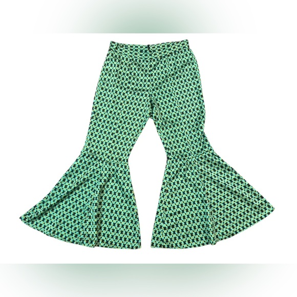 V Cristina Geometric Flare Pants in Green and Blue Size 8 - Picture 3 of 9